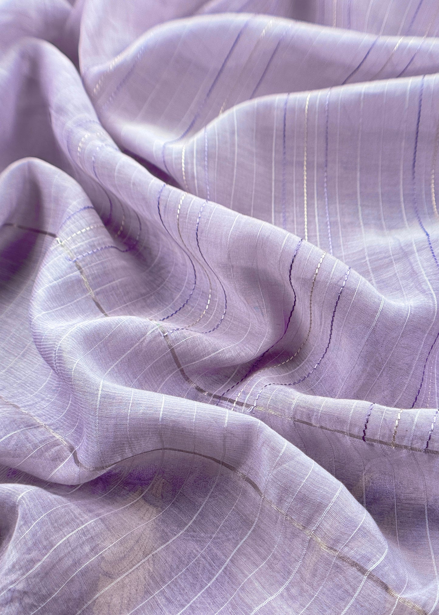 Pastel Lilac Monotone Pure Mulmul Suit Fabric With Nrityam Appliqué Work