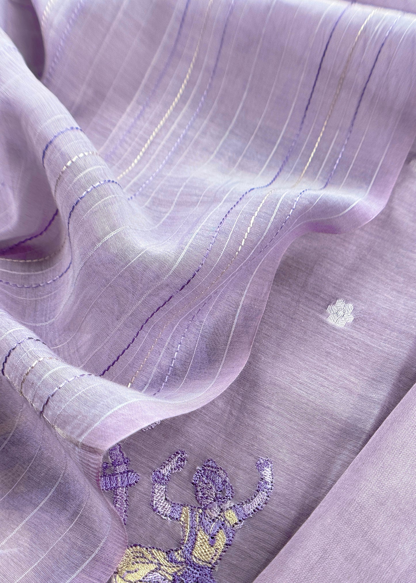 Pastel Lilac Monotone Pure Mulmul Suit Fabric With Nrityam Appliqué Work