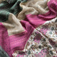 Off White With Green Handloom Maheshwari Silk Suit With Pichwai Print And Kantha Work
