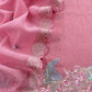Pink Flamingo Mulmul Tissue Unstitched Suit Fabric With Appliqué Work