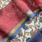 Off White With Blue Handloom Maheshwari Silk Suit With Pichwai Print And Kantha Work