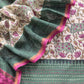 Off White With Wine Handloom Maheshwari Silk Suit With Pichwai Print And Kantha Work