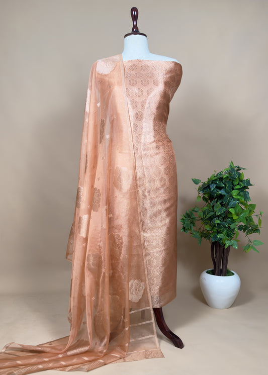 Orange Tissue Silk Kurta With Organza Dupatta