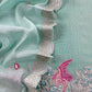 Sea Green Flamingo Mulmul Tissue Unstitched Suit Fabric With Appliqué Work