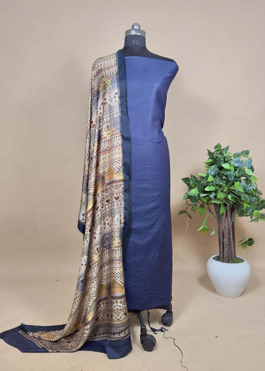 Blue Pashmina Suit With Digital Print Dupatta