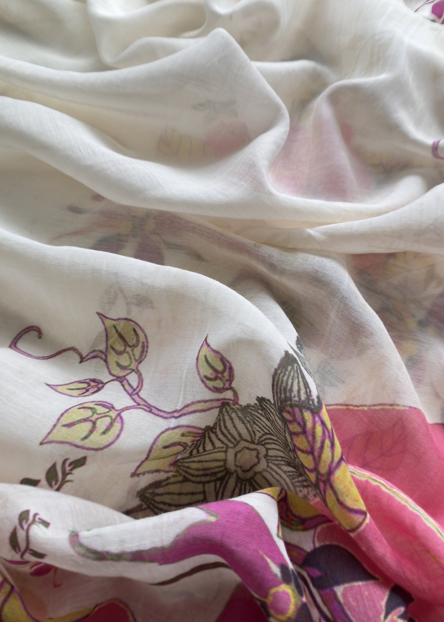 Pink Floral Digital Print Pure Mul Summers Suit With Chidiya Embroidery