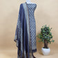 Indigo Paisley Block Print Pure Maheshwari Silk Unstitched Suit Fabric