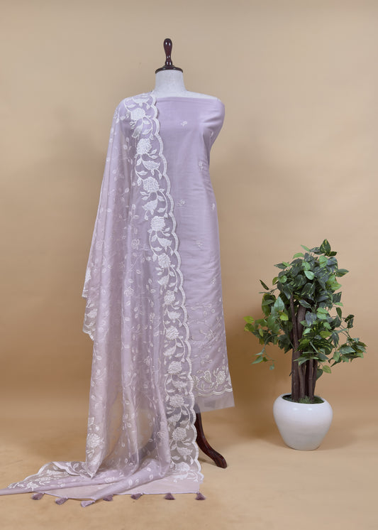 Soft Pink Organza Suit With Appliqué Work And Resham Embroidery