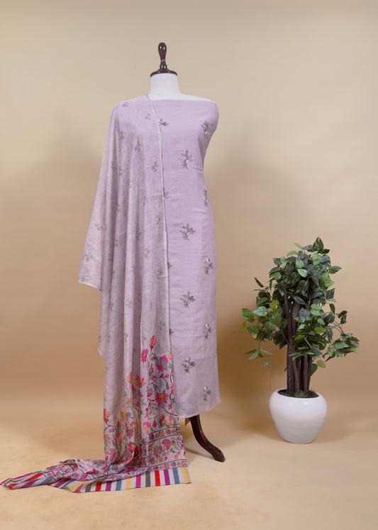 Pure Mul Chanderi Suit And Kani Dupatta With Resham Embroidery
