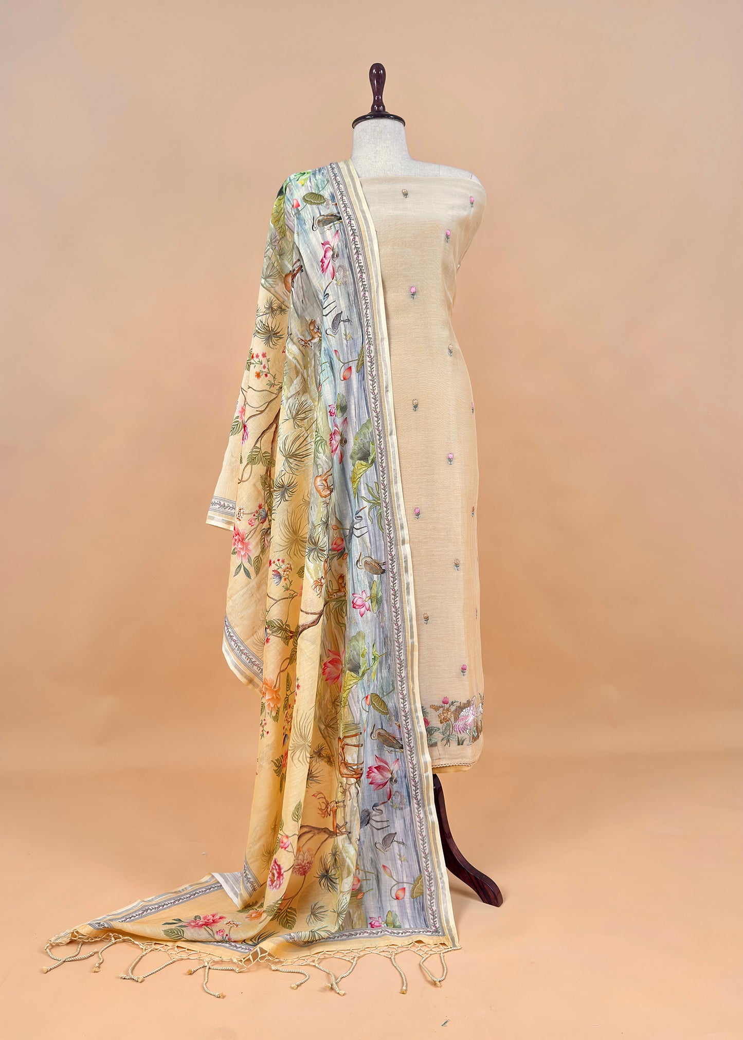 Pastel Yellow Mulmul Suit With Digital Print Dupatta