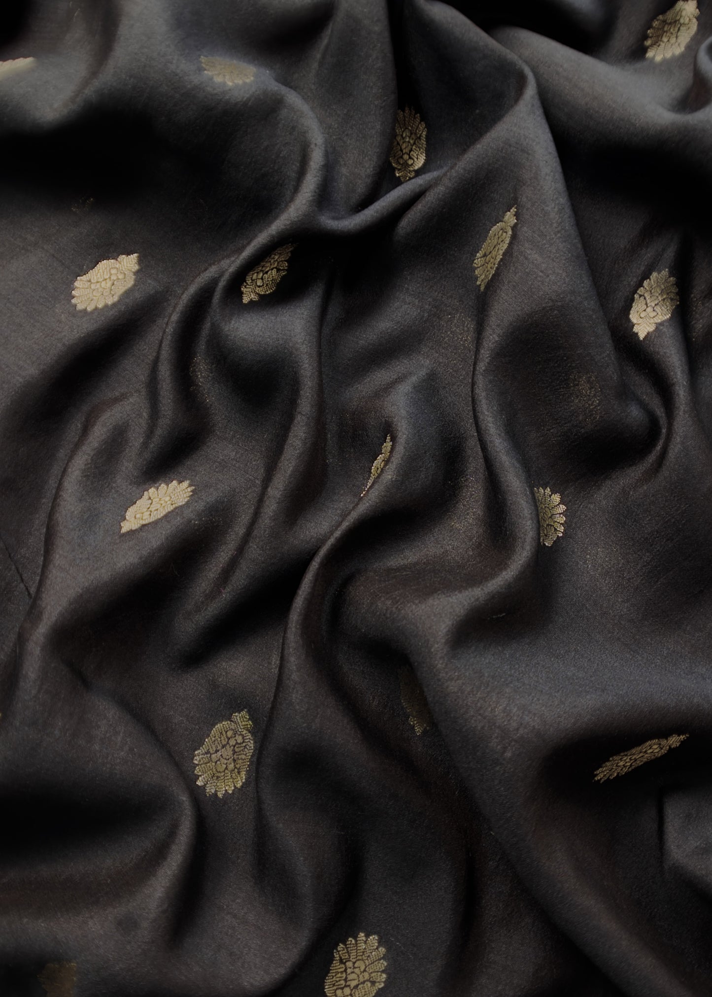 Black Handloom Munga Silk Suit With Zari Weaving