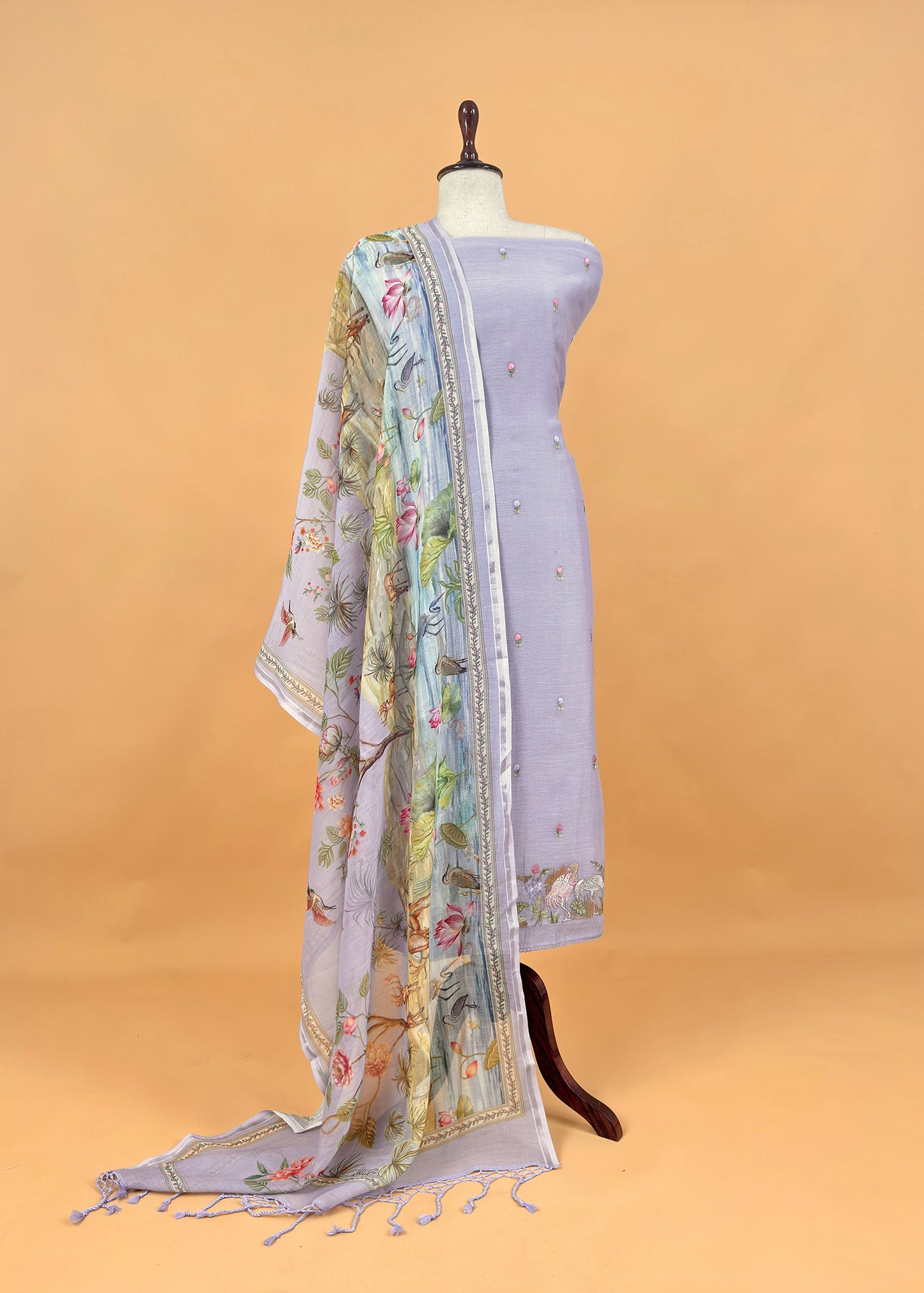 Lavender Mulmul Suit With Digital Print Dupatta