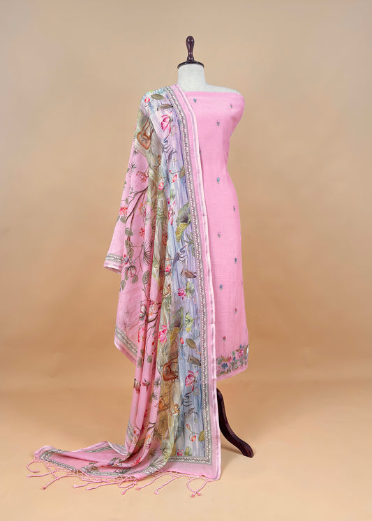 Baby Pink Mulmul Suit With Digital Print Dupatta