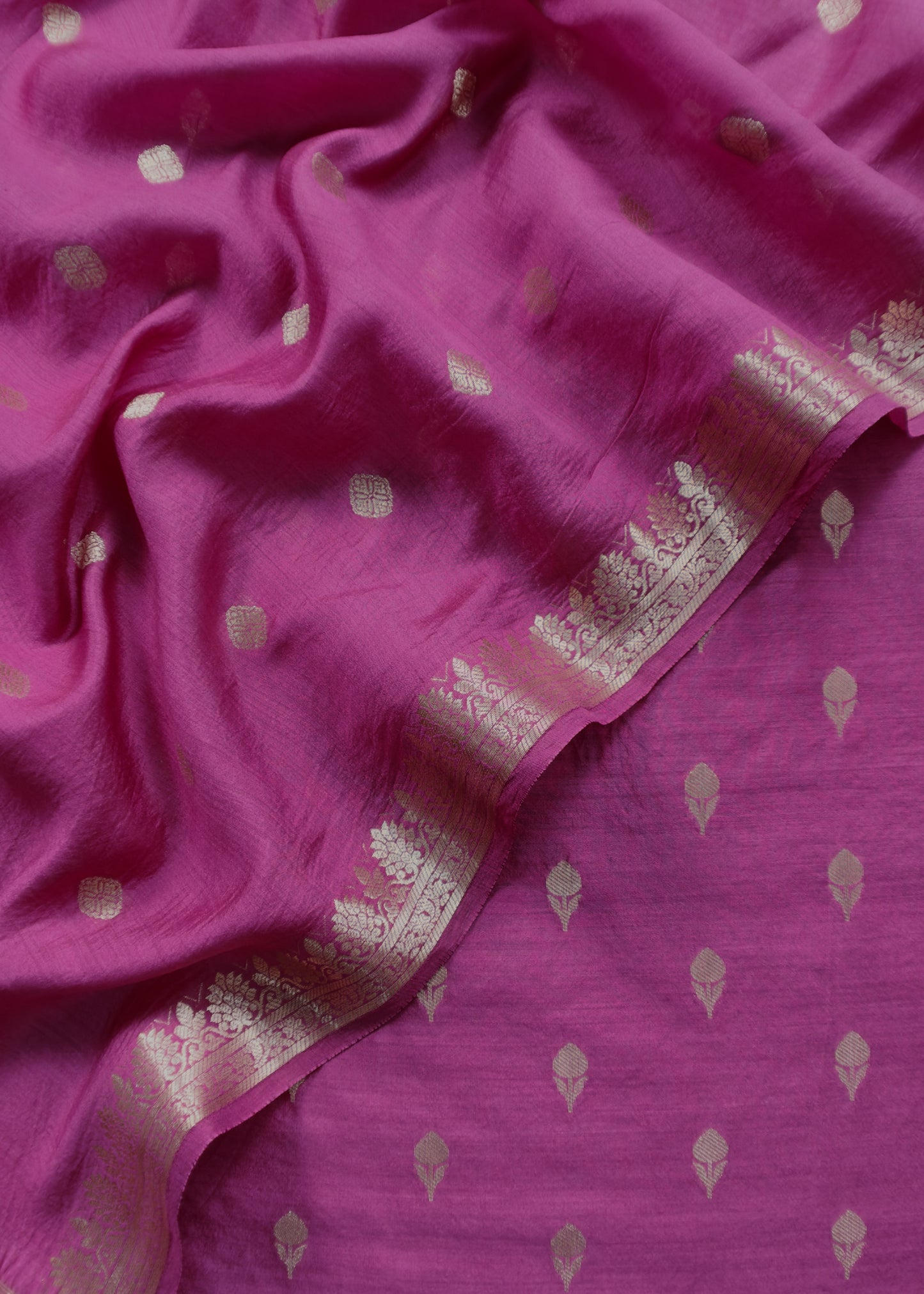 Pink Handloom Munga Silk Suit With Zari Weaving