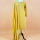 Yellow Pure Mulmul Suit Fabric With Floral Appliqué Work