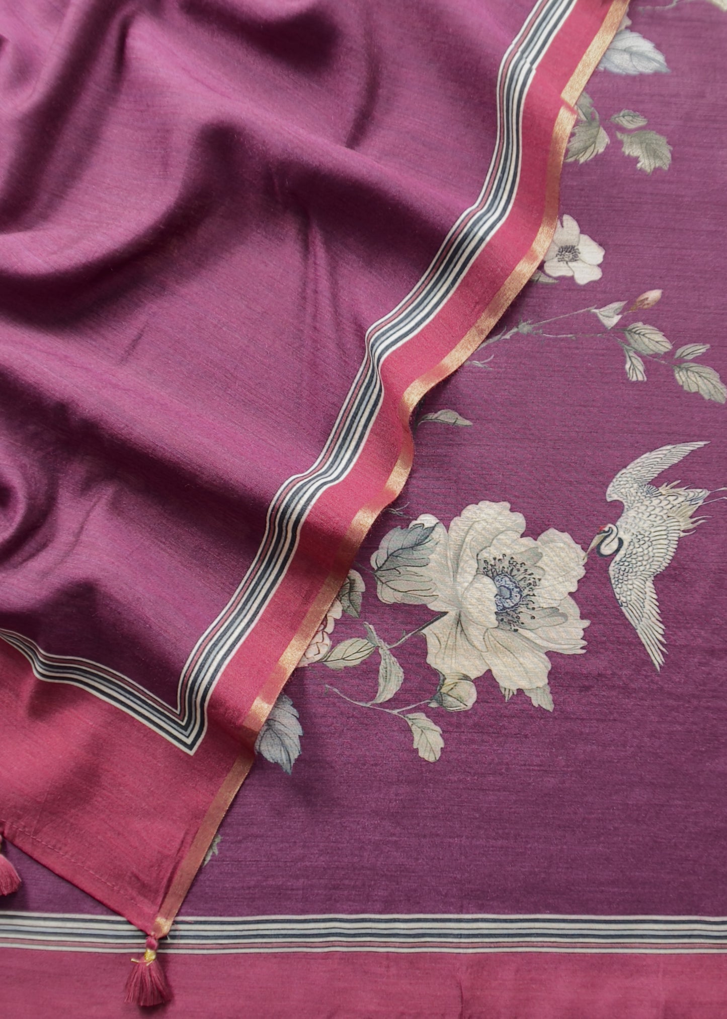 Dirty Purple Handloom Munga Tussar Unstitched Suit With Digital Print