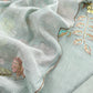 Soft Blue Pure Mulmul Suit Fabric With Floral Appliqué WorkBlue Pure Mulmul Suit Fabric With Floral Appliqué Work