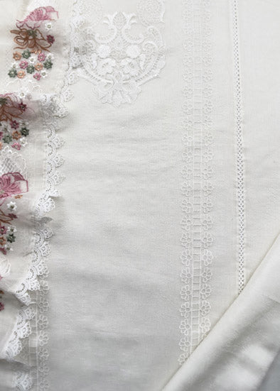 White Embroidered Kota Doria Unstitched Suit