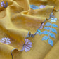 Yellow Pure Mulmul Suit Fabric With Floral Appliqué Work