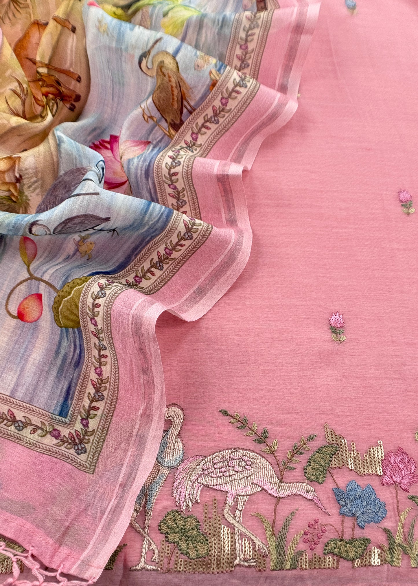 Baby Pink Mulmul Suit With Digital Print Dupatta