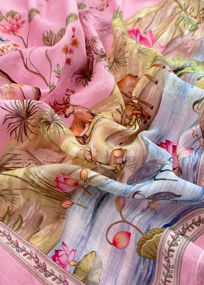 Baby Pink Mulmul Suit With Digital Print Dupatta