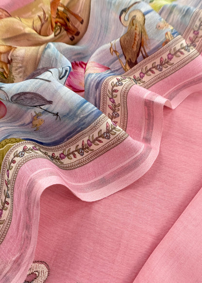 Baby Pink Mulmul Suit With Digital Print Dupatta