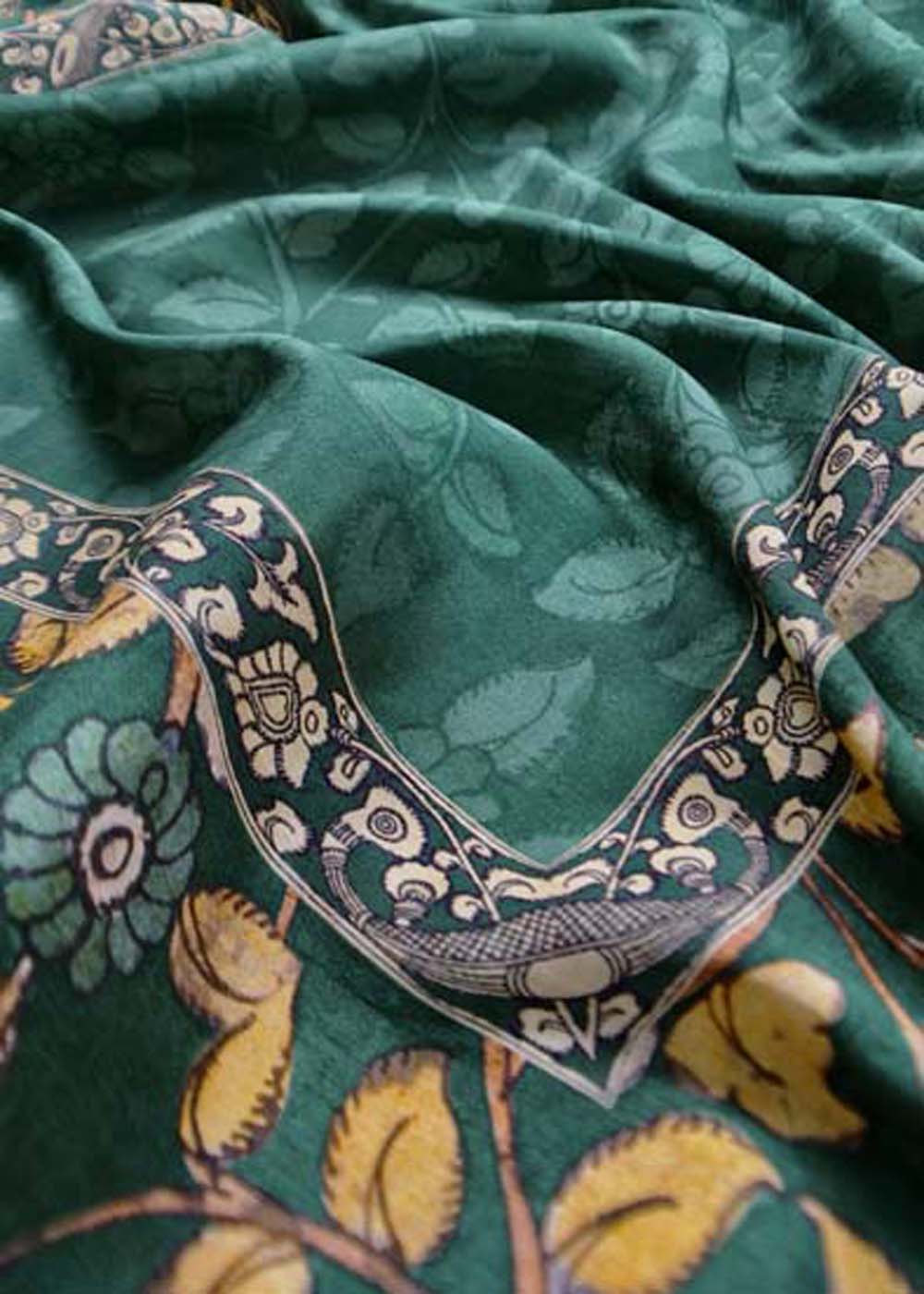 Green Raw Silk Suit In Digital Print