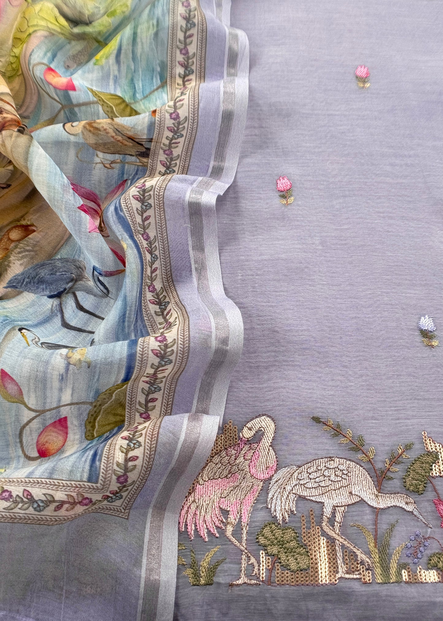 Lavender Mulmul Suit With Digital Print Dupatta