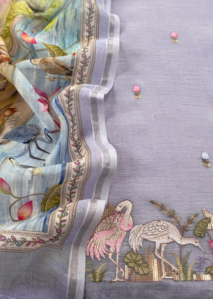 Lavender Mulmul Suit With Digital Print Dupatta