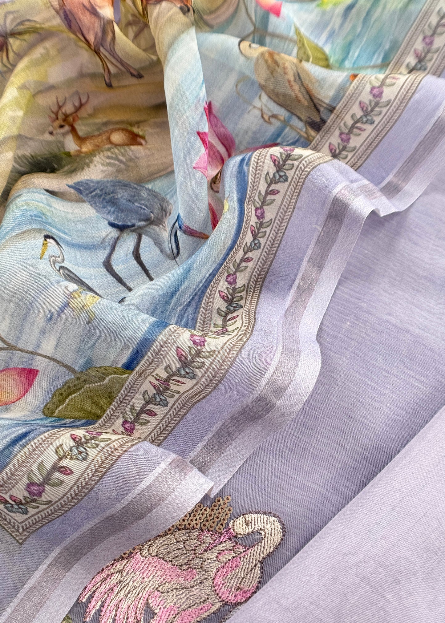 Lavender Mulmul Suit With Digital Print Dupatta