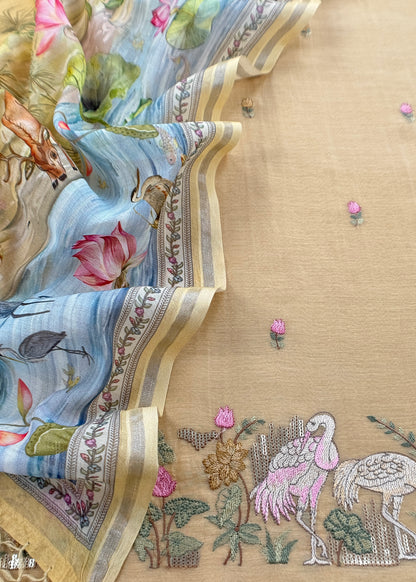 Pastel Yellow Mulmul Suit With Digital Print Dupatta