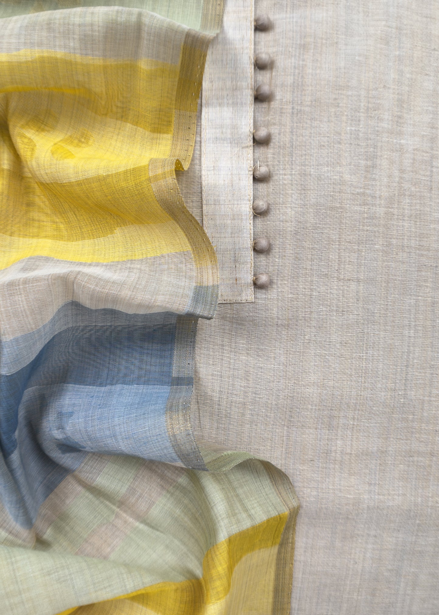 Beige Mul Chanderi Unstitched Suit With Multicolor Dupatta