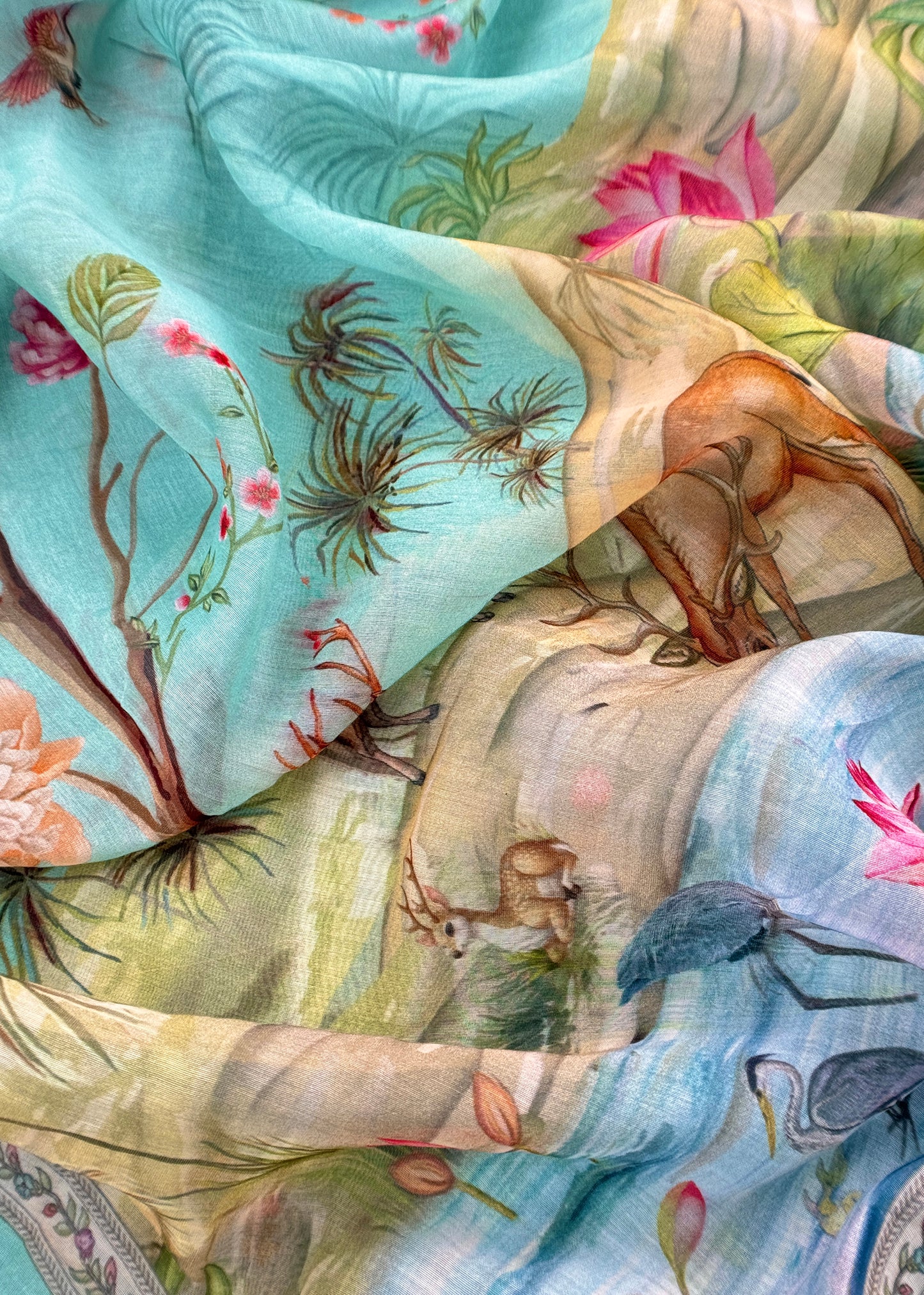Turquoise Blue Mulmul Suit With Digital Print Dupatta
