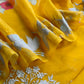 Yellow Pure Kora Silk Suit With Flamingo Embroidery