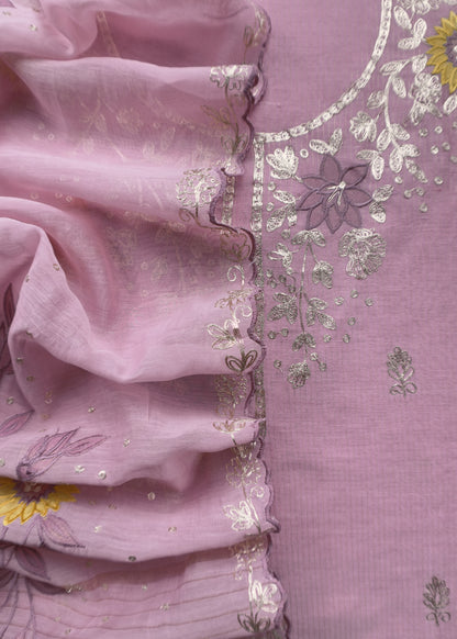 Pink Summer Special Mul Chanderi Suit With Pitta and Appliqué Work