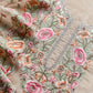 Beige Parsi Thread Embroidery Pure Organza Unstitched Suit With Dupatta