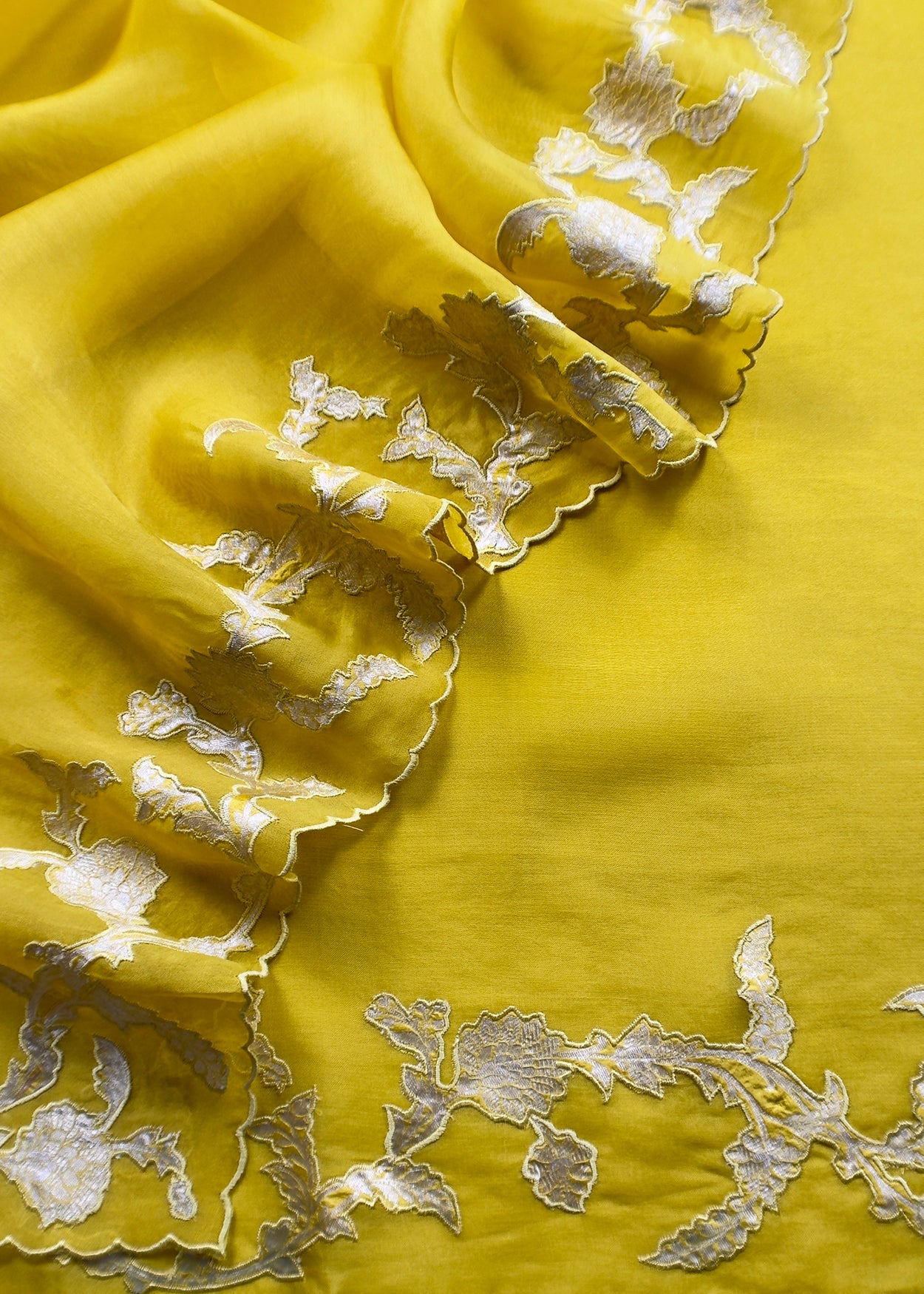 Pea Soup Pure Kora Silk Suit With Dupatta In Applique Work