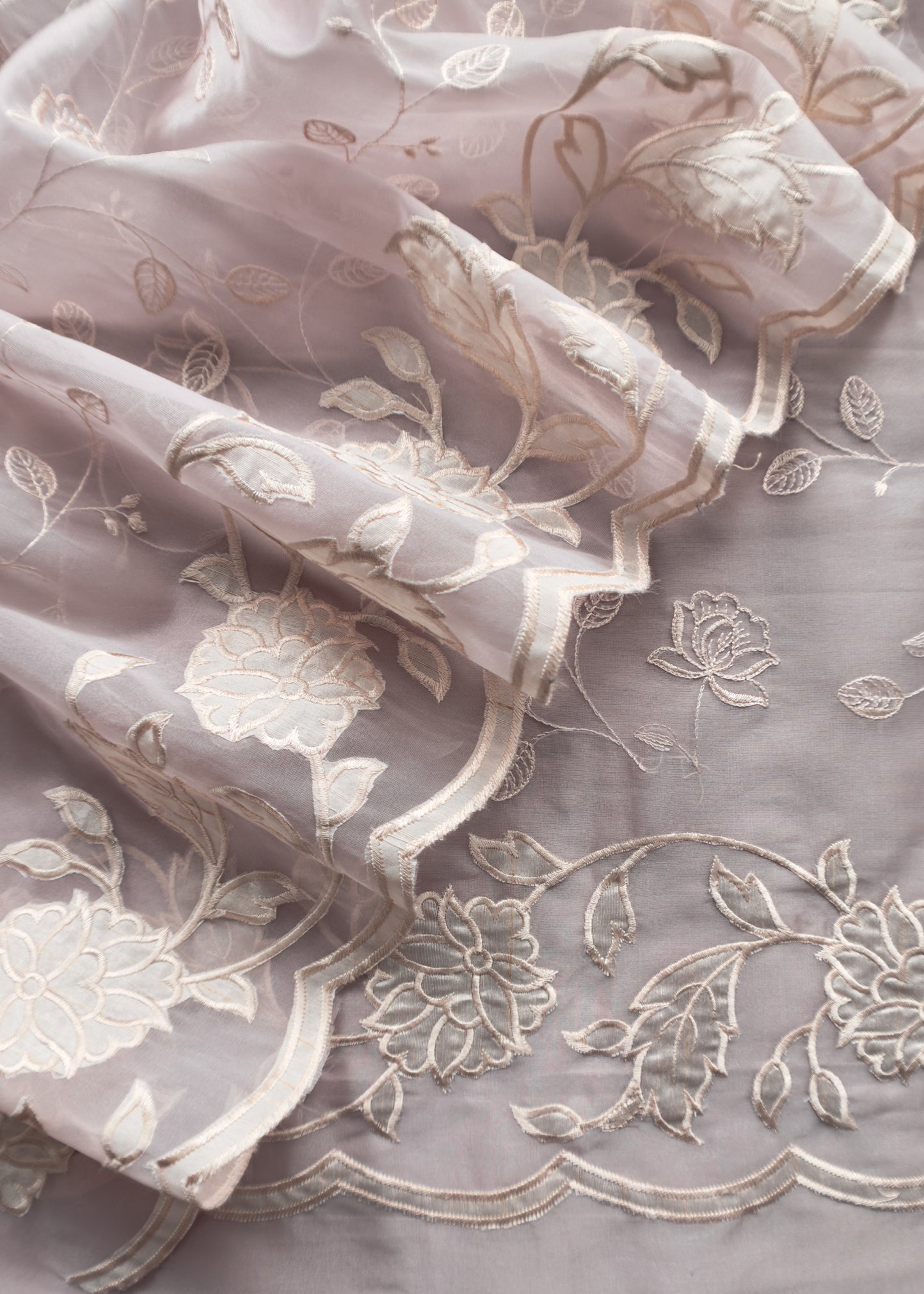 Soft Pink Organza Suit With Appliqué Work And Resham Embroidery