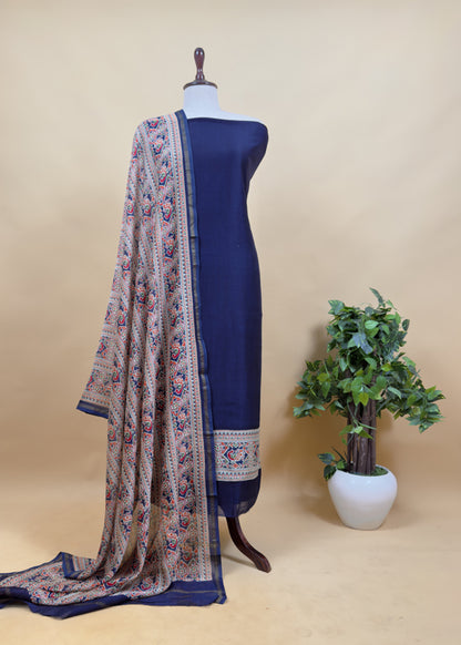 Wine Pure Maheshwari Unstitched Suits With Patola Dupatta