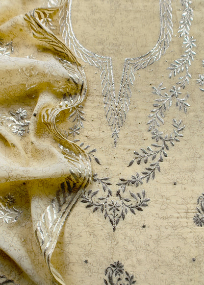 Mul chanderi suit with gold pitta handwork