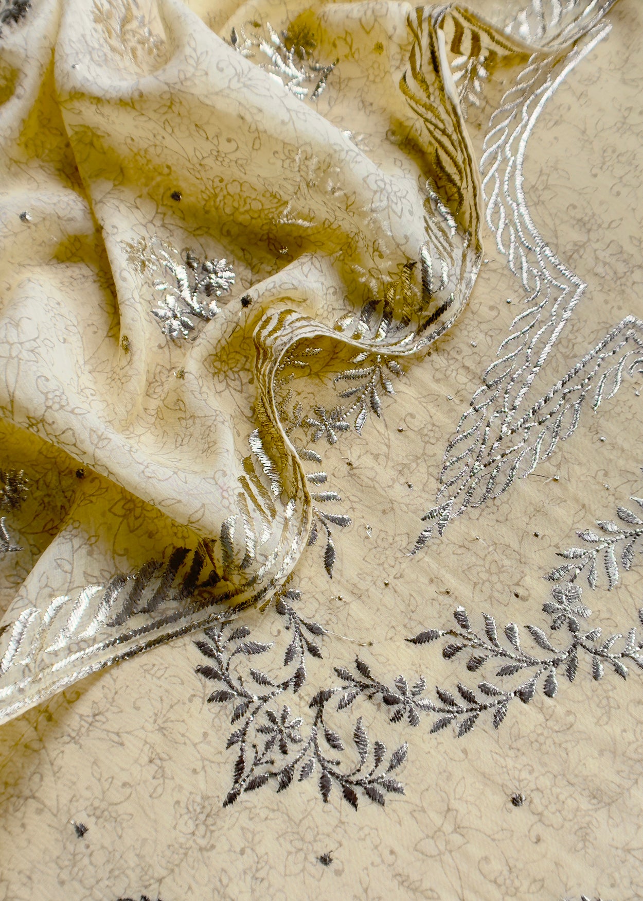 Buttar Yellow Handloom Hand-Block Print Mul Chanderi Suit With Gold Pitta Hand Work