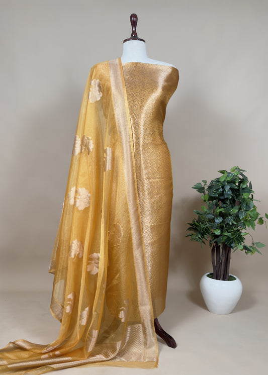 Brocade Tissue Silk Kurta With Organza Dupatta