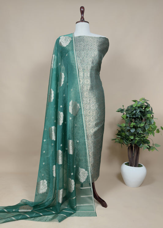 Green Tissue Silk Kurta With Organza Dupatta