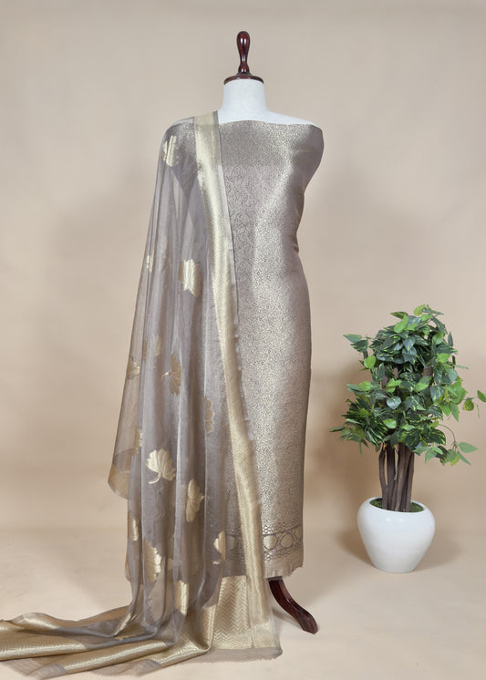 Unstitched Brocade Suit With Organza Dupatta