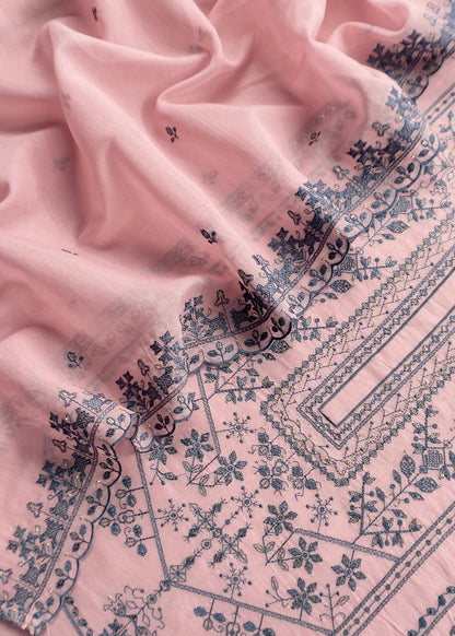 Summer wear mulmul unstitched suit with dupatta

