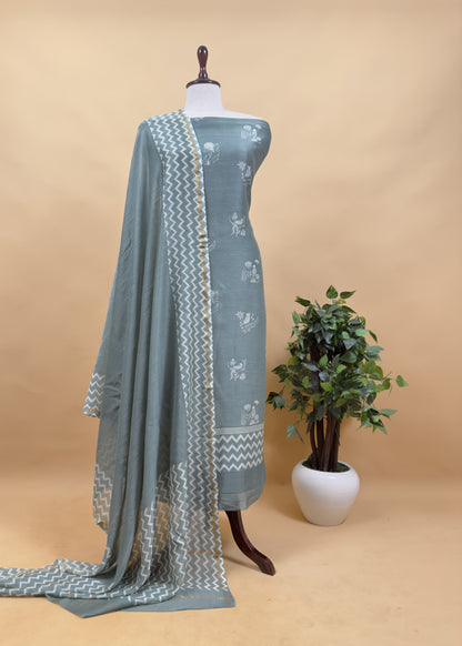 Apple Green Pure Maheshwari Silk Suit With Ekat Dupatta