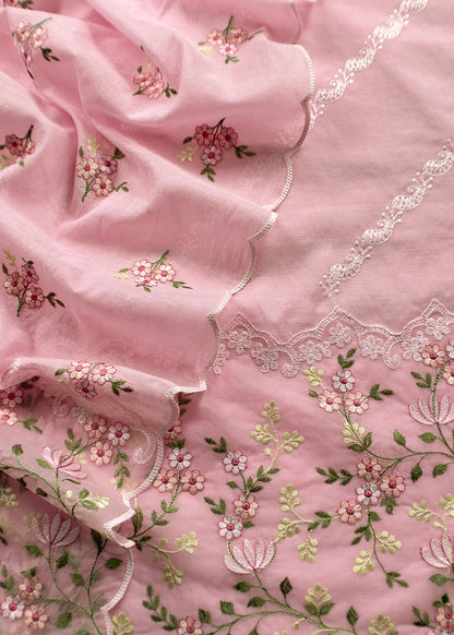 Mulmul suit set with resham embroidery