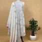 Off-White Pure Cotton Linen Hand Block Print Suit Fabric With Jamdani Weaving