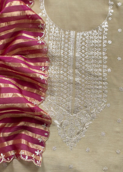 Pure mulmul suit set with pitta work