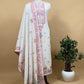 Off White With Blue Cotton Linen Suit With Jamdani Weaving